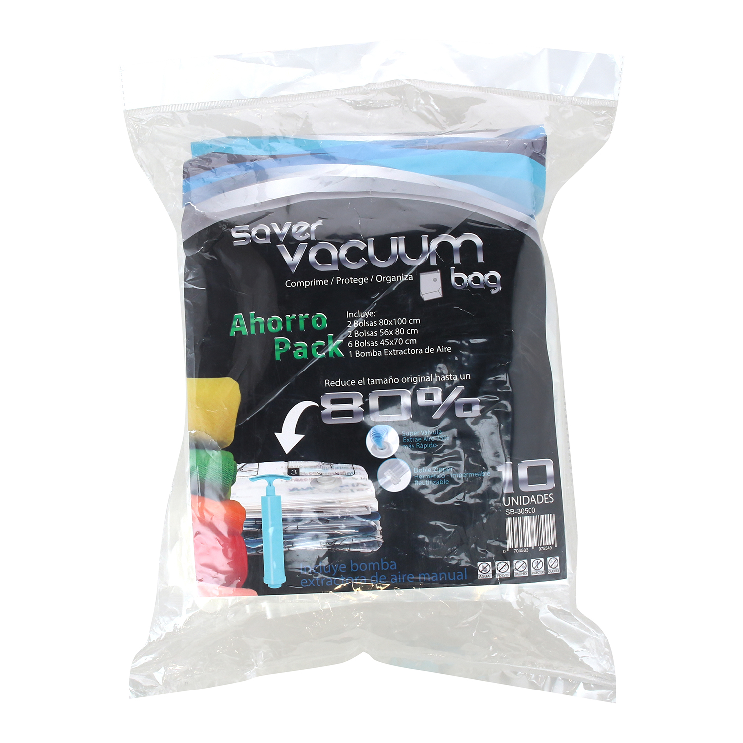 Saver Vacuum Bag - Pack 10 Bolsas Ahorra Espacio Con Extractor De Aire Svb