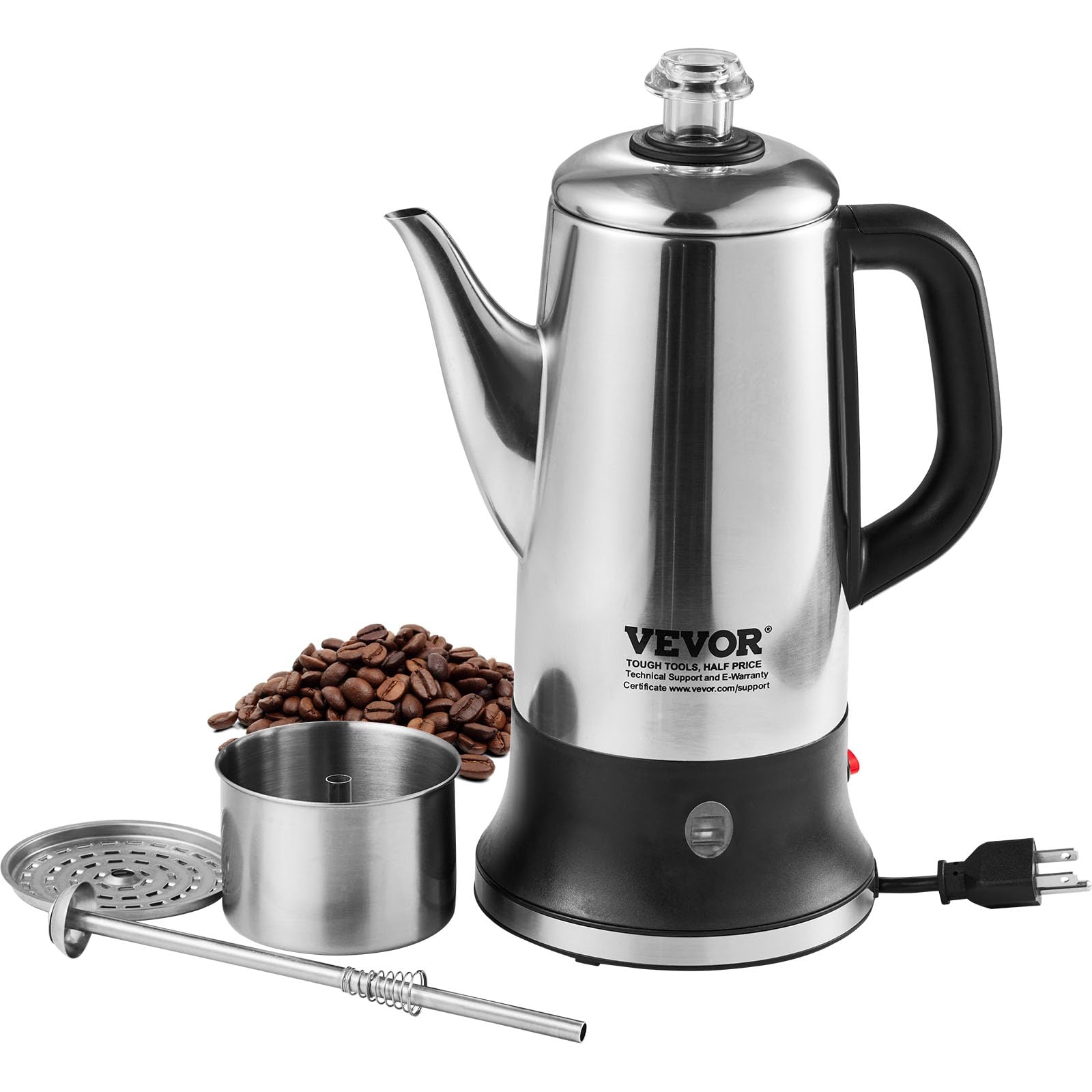 Cafetera Eléctrica Vevor, 12 Tazas, Acero Inoxidable 304