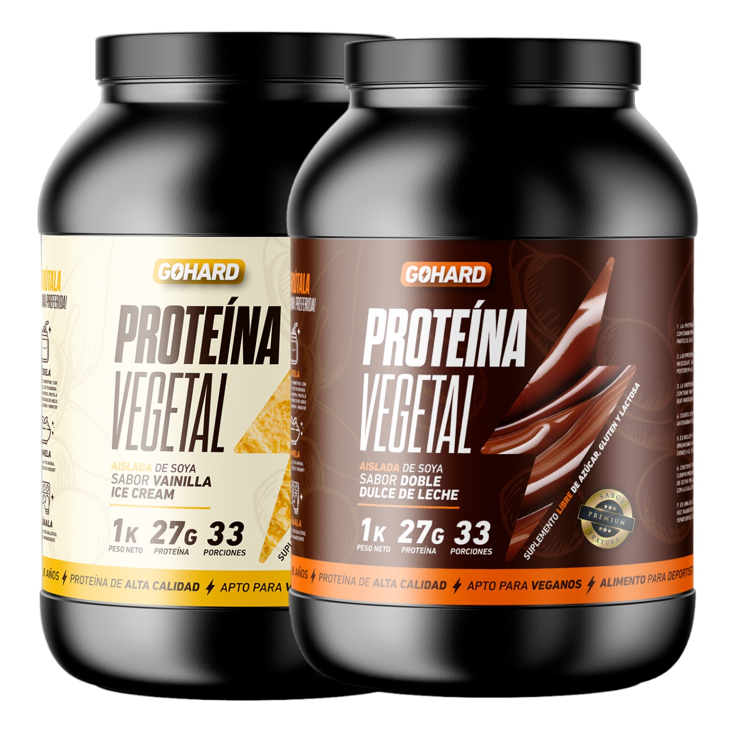 Gohard - Pack Proteinas Vegetales 2Kg Total 66Sv Vainilla - Dulce De Leche