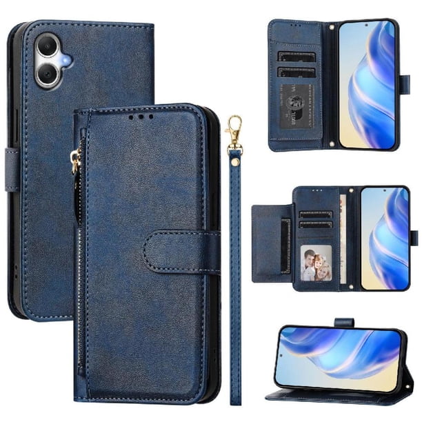 Funda Billetera Cremallera para Samsung Galaxy A06 5G con Porta Tarjetas, Soporte y Correa Azul