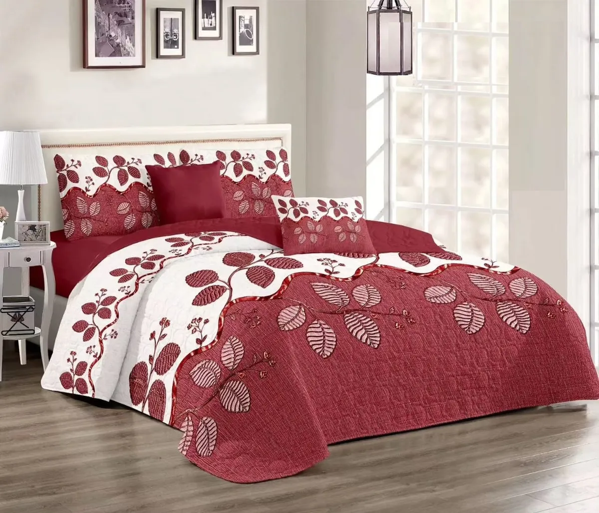 Casadeliacl - Cubrecama King Grande Quilt Verano Moderno Elegante Tf Rojo Tf Hojas