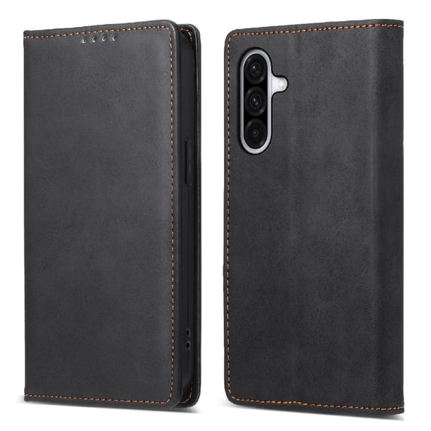 Funda tipo cartera con bloqueo RFID para Samsung Galaxy A56 Con tapa abatible, portatarjetas, cierre magnético, TPU y soporte Negro