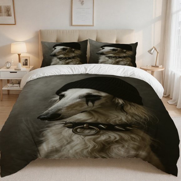 Afghan Hound Pattern Printed Bedding Set Soft Light Beige-Friendly Polyester Fabric