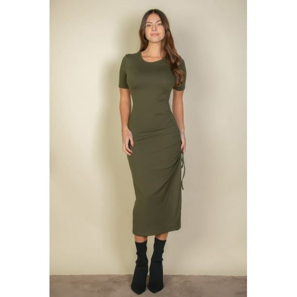 Vestido Midi Con Dobladillo Dividido Y Fruncido Lateral Con Cordón