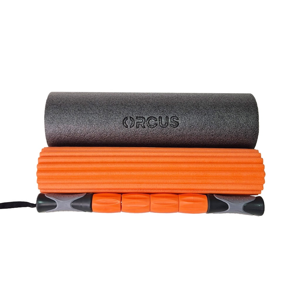 Set 3 En 1 Foam Roller + Rodillo + Masajeador Naranja Orcus