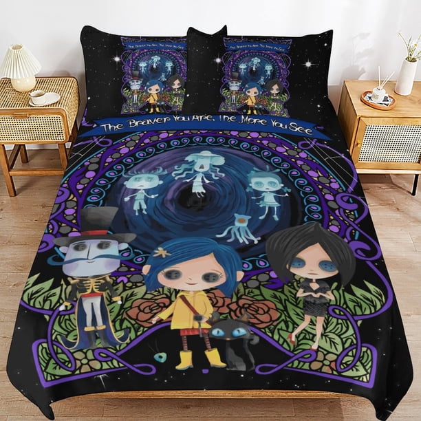 Coraline Duvet Cover Set 3 Piece Bedding Set Double Sided Printing Decorative Comforter Cover Set