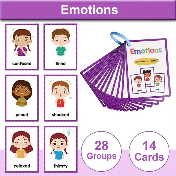 My Emotion English Words Educational Flash Cards Feelings Expressing Vocabulary Building Homeschool Kindergarten Supplies Kids Toddlers Learning Toys 17 Cards 34 Words