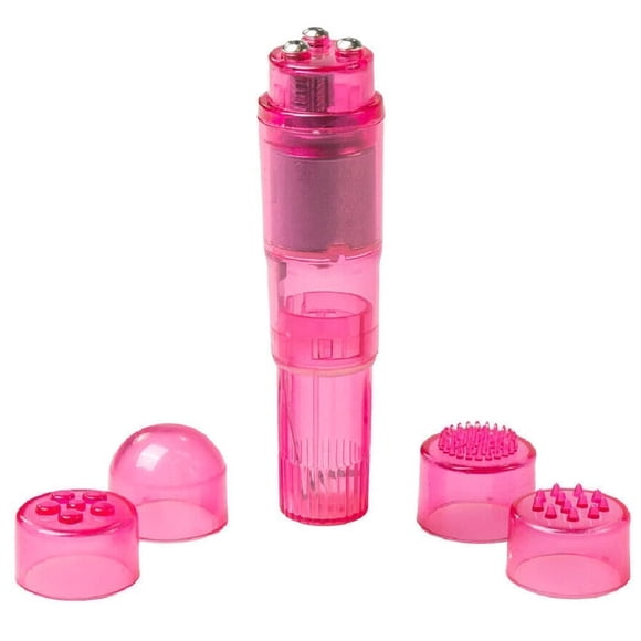 Mini masajeador portátil vibratorio Gajoin de 4 cabezales, rosa