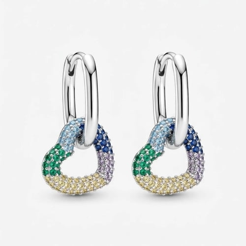 Marca - Aros Argollas Plata 925 Corazón Pavé Rainbow Nordvik Plateado