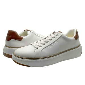 Zapatilla Tommy Hilfiger Hines Para Hombre, Color Blanco/Coñac, Talla 8.5