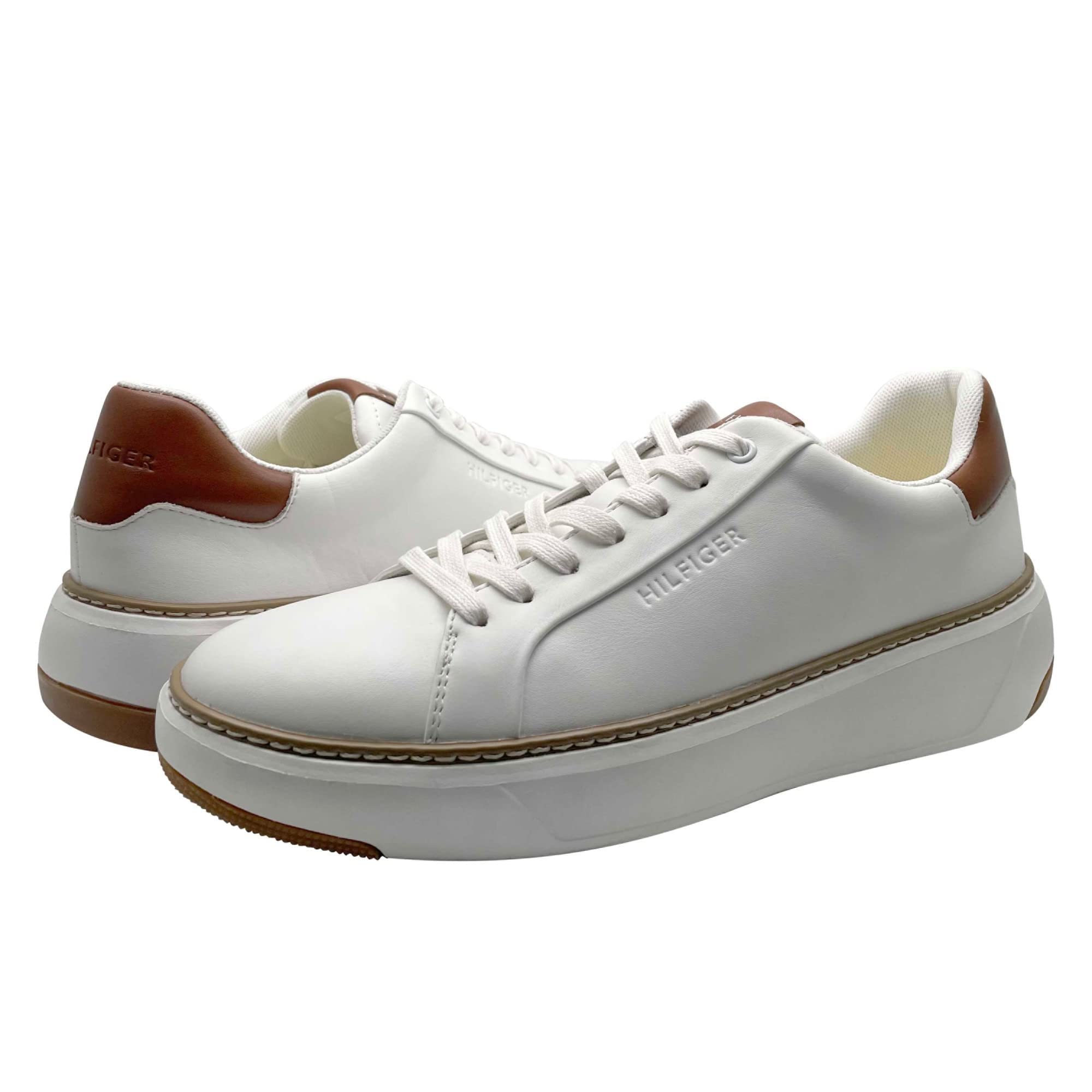 Zapatilla Tommy Hilfiger Hines Para Hombre, Color Blanco/Coñac, Talla 8.5