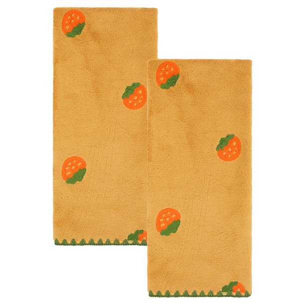 REGALWOVEN Paquete de 2 Toallas de Mano Absorbentes de Secado Rápido, Toallas Decorativas de Baño Bordadas con Frutas Lindas para Decoración del Hogar Amarillo 29" x 13"