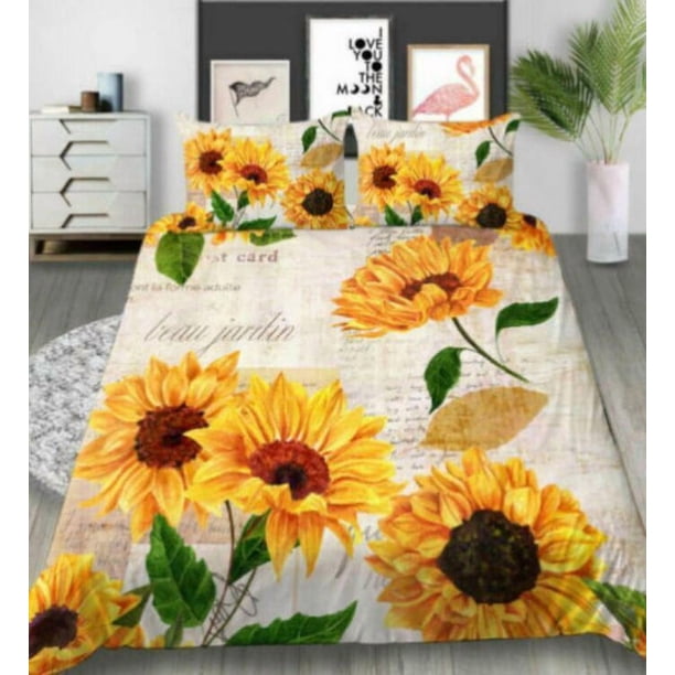 Sunflower Flowers Gift BP0 Quilt Duvet Cover Set Pillowcase Queen Soft3-Piece Bedding Set