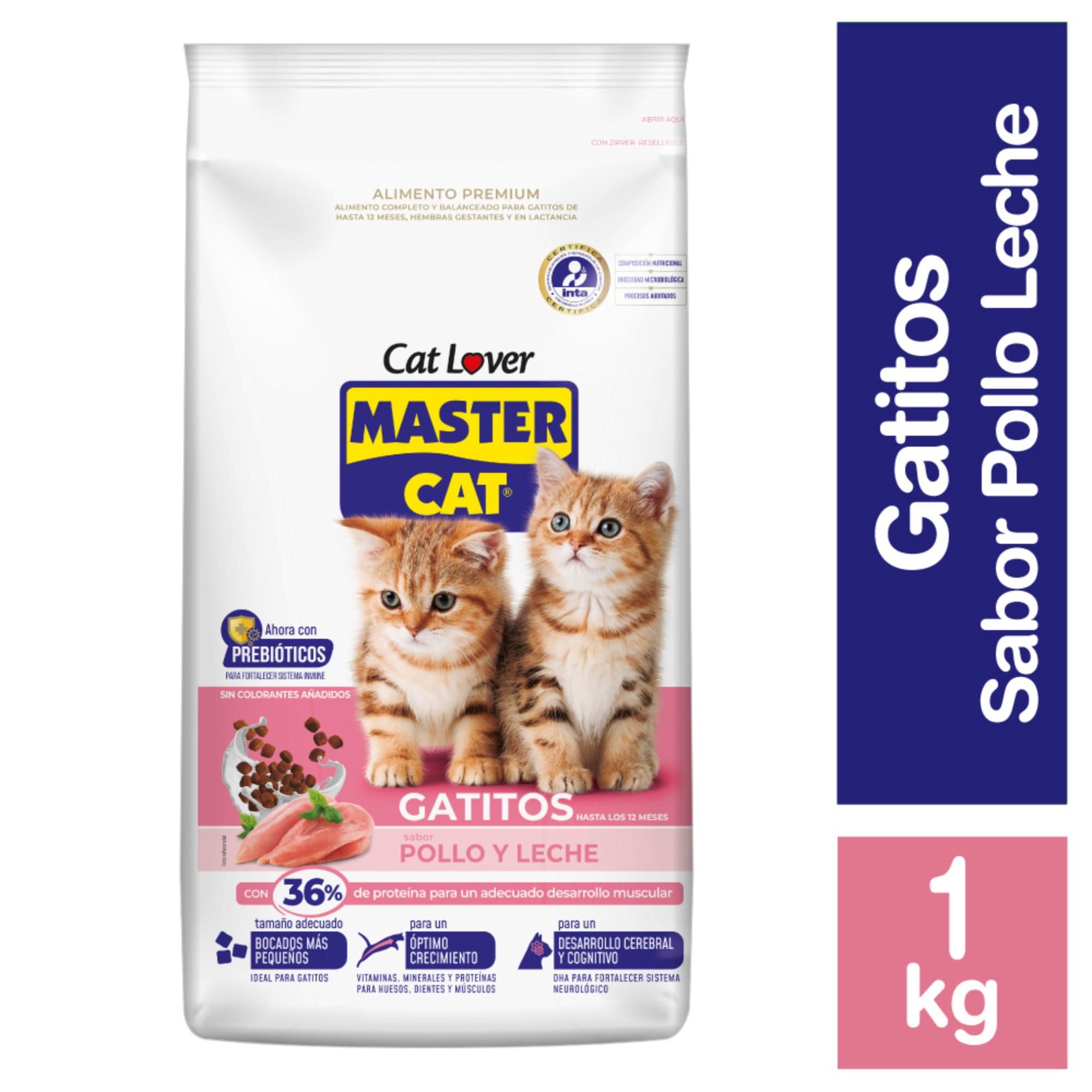 Alimento Seco Gatito Sabor Pollo Y Leche Bolsa 1 kg Master Cat