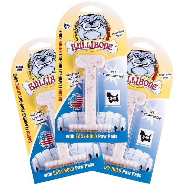 Juguete para Masticar para Perros Bullibone Nylon Sabor a Tocino para Perros Pequeños Paquete de 3