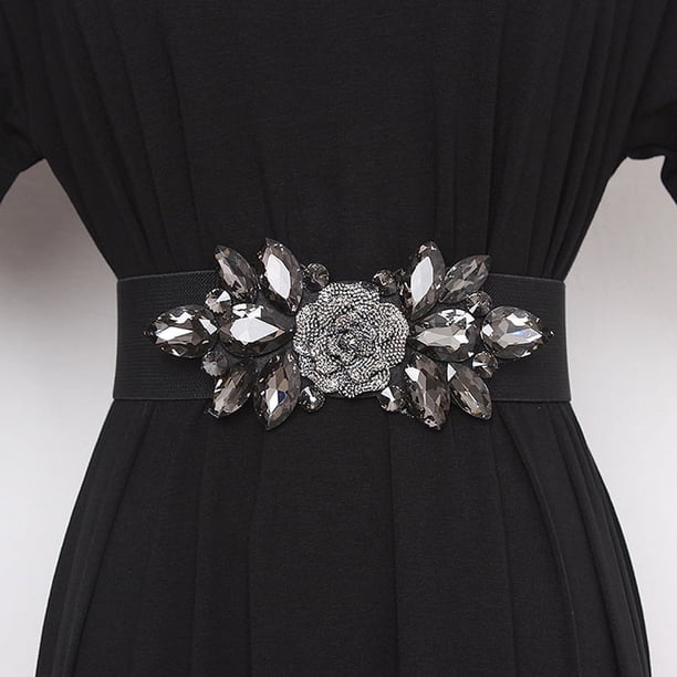 Stylish Flower Beaded Elastic Cummerbund for Women - Perfect Waist Cincher and Decoration for Dresses and Corsets