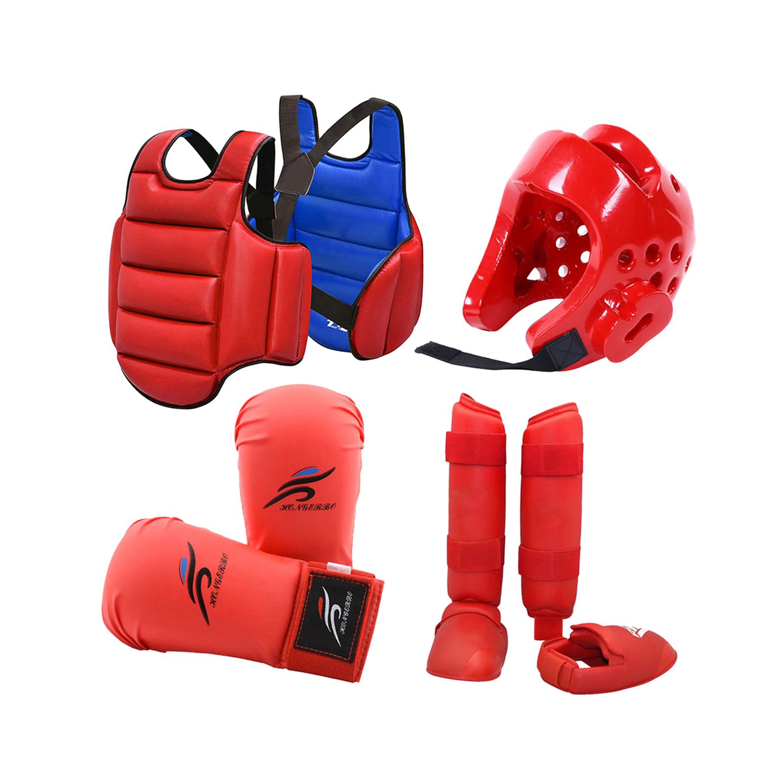 Magideal - Equipo De Entrenamiento De Karate, 4 Uds., Incluido Casco De Boxeo, Equipo Protector Grueso, Protector Corporal Para Sanda Mma, Agarre, Kickboxing Rojo