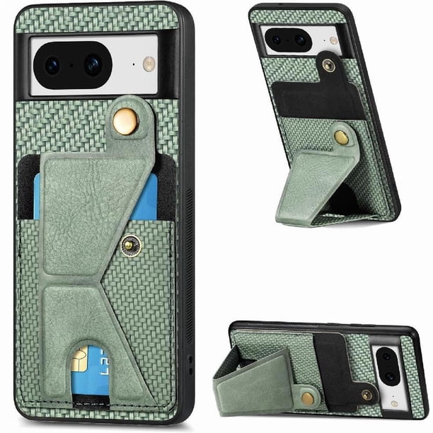 Funda Resistente para Google Pixel 8 con Tarjetero y Soporte, Diseño Magnético Verde