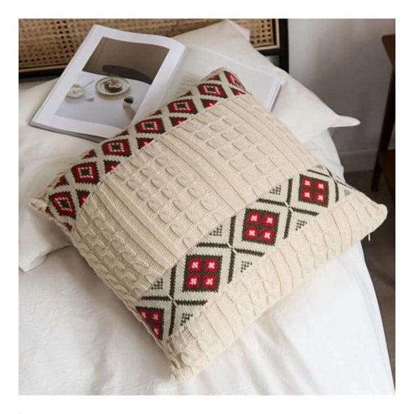 2x Funda Cojin Decorativo 45x45 Boho Nordico Larentia Crema