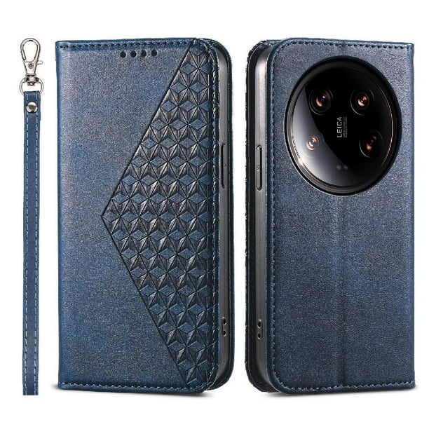 Funda Flip FOXDOCK para Xiaomi 14 Ultra , Estilo Billetera con Diseño Rombo, Correa de Mano y Soporte, Uso Diario