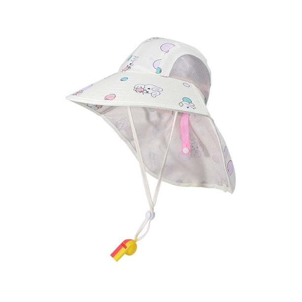Sombrero de sol para niños, sombrero de playa, lindo sombrero de sol plegable, sombrero de pesca portátil con solapa para el cuello para viajes, activ Conejito beige