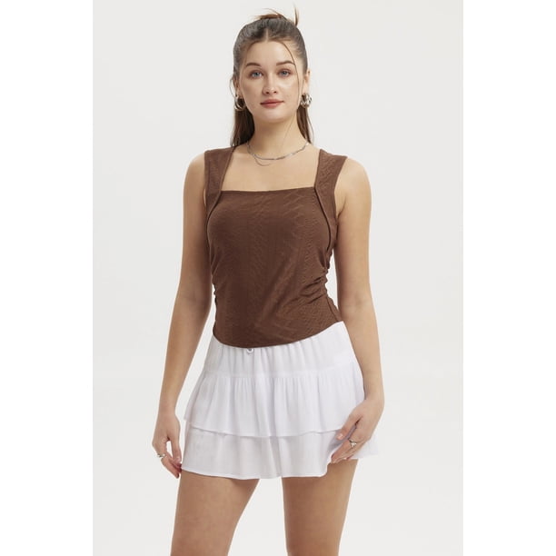 Polera Mujer Escote Cuadrado Recogido Café