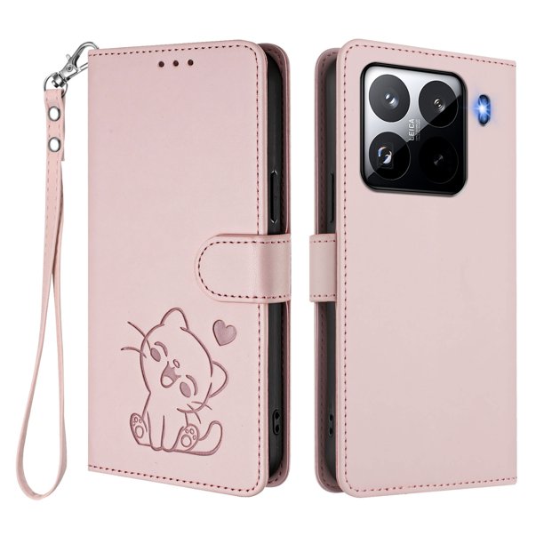 Funda de Gato tipo Libro para Xiaomi 15 Pro, Rosa