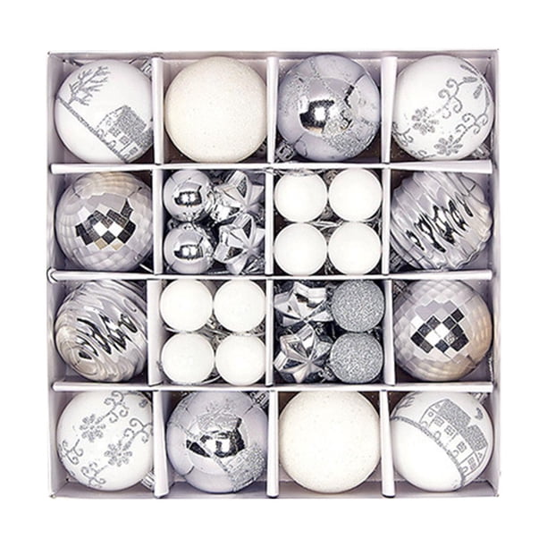 Juego De 44 Adornos De Bolas Navideñas DIY Para Aniversario, Oficina, Restaurante, Color Blanco Plateado