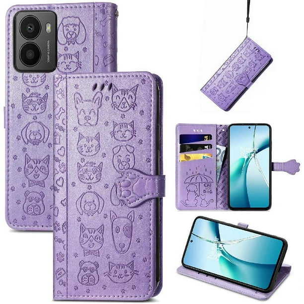 Funda Cartera FOXDOCK para HMD Fusion , Flip PU con Relieve de Gatos y Perros, Tarjetero y Soporte