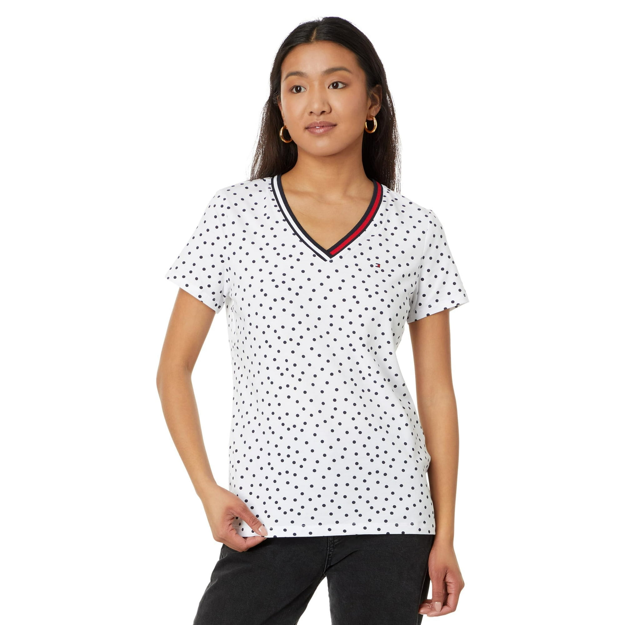 Camiseta Tommy Hilfiger De Manga Corta Con Cuello En V Y Lunares Para Mujer