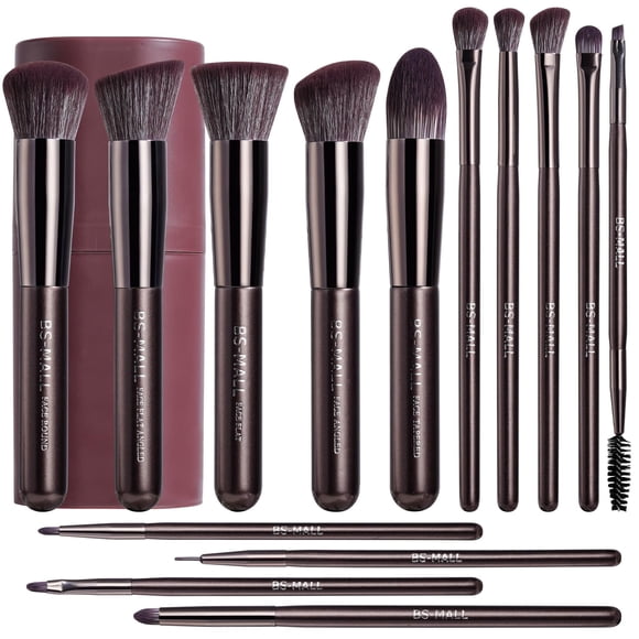 Brochas de Maquillaje BS-MALL 14 Piezas con Estuche de Viaje Incluido
