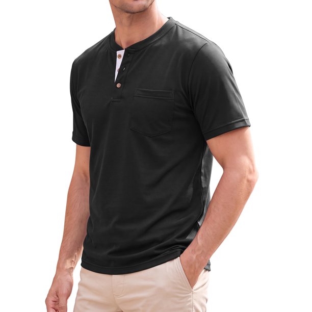 INSPIRE CHIC Camiseta Henley de Manga Corta Básica Casual para Hombre XL Negra