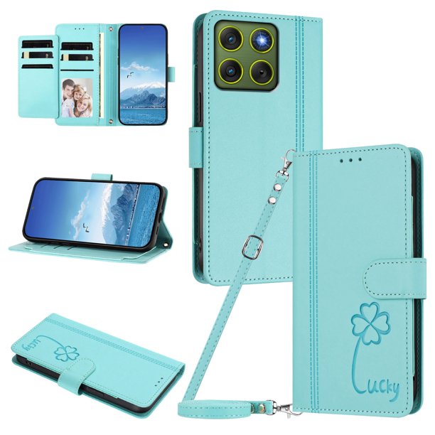 Funda Cartera Trébol para Motorola Edge 70 5G con Ranuras Tarjetas y Carga Inalámbrica Verde menta