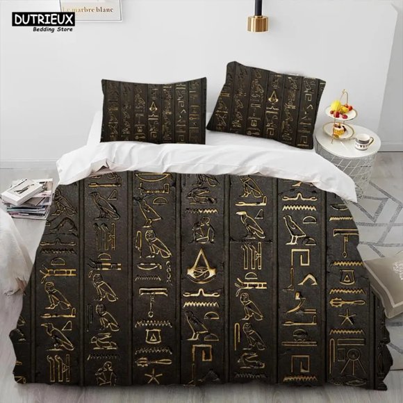 Egyptian Mythology Pharaoh Hieroglyphics Comforter Bedding SetDuvet Cover Bed Set Quilt Cover Pillowcase Bedding Set