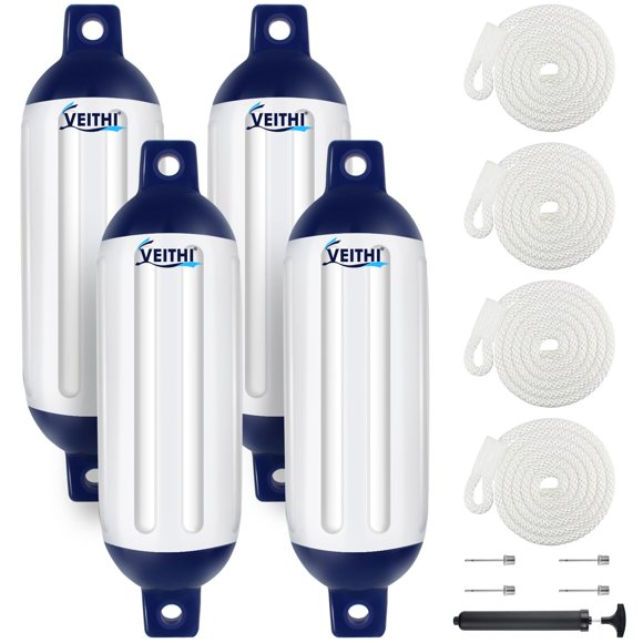 Defensas para Bote VEITHI 16.5x58 cm de Vinilo Paquete de 4 con Cuerdas