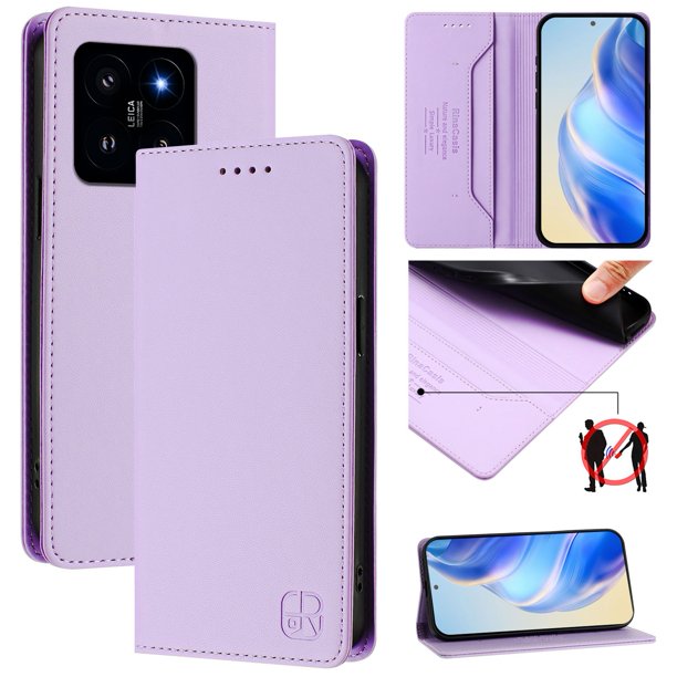 Funda Billetera con Soporte para Xiaomi 14 Bloqueo RFID Plegable Morado claro