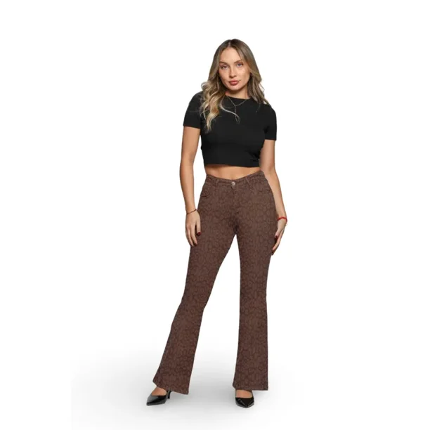 Jeans Mujer Flare Animal Print Café Mohicano