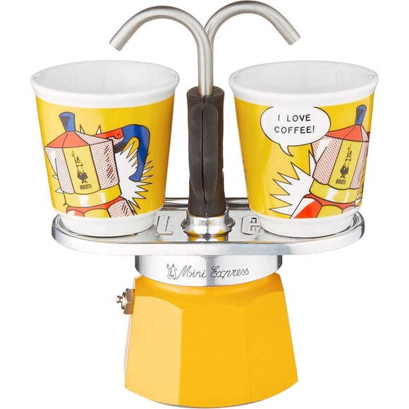 Cafetera Bialetti Mini Express Lichtenstein 2 Tazas Amarilla