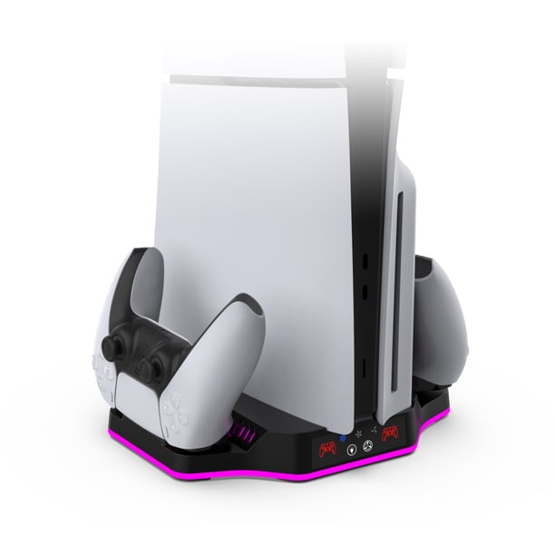 Base de refrigeración RGB para PS5 Pro/PS5 Slim Consola Edición Digital de Disco con ventilador de refrigeración ajustable de 4 velocidades, soporte de carga para controladores de juego