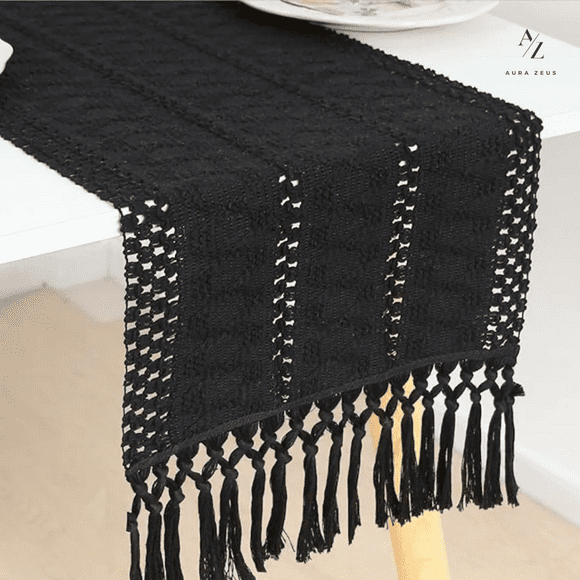 Camino mesa Aura Zeus boho 180x30 ónix negro