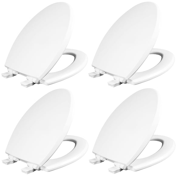Asientos de inodoro de madera Mayfair Cassel de cierre suave, blancos, paquete de 4