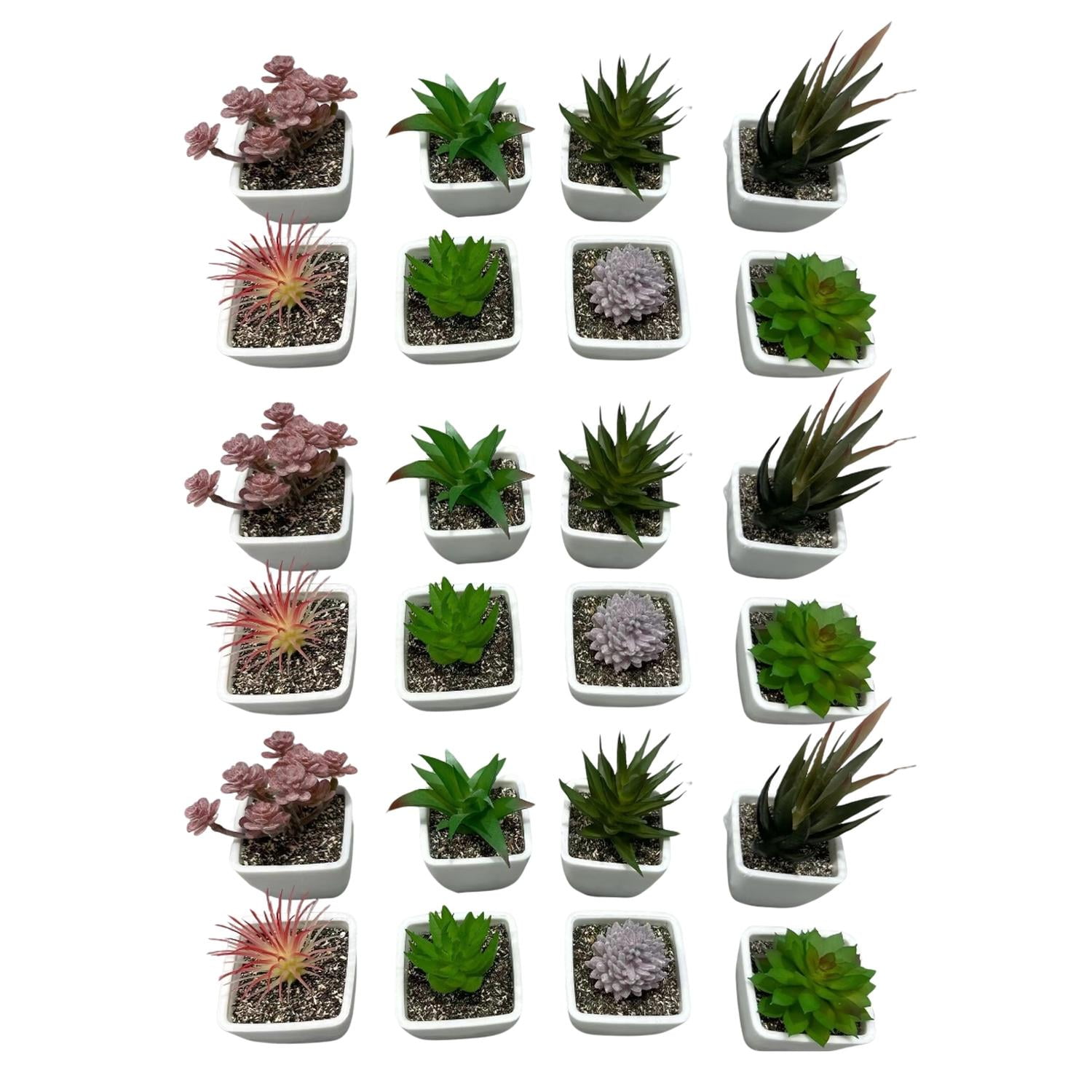 Mobii - Mini Suculentas Artificiales + Macetero Decoracion 24 Uni. Verde