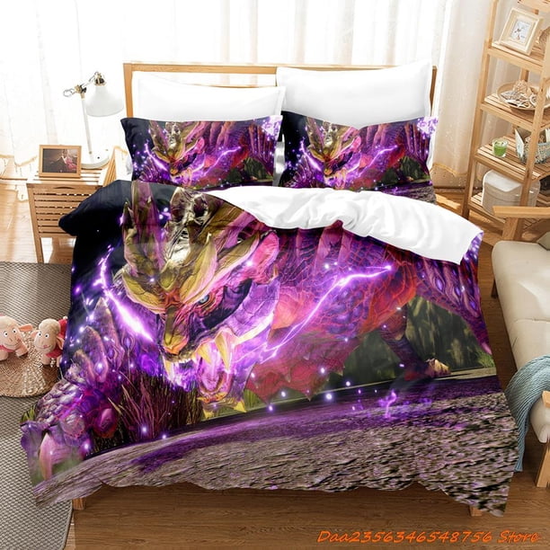 v820 Bed Sheets Monster Hunter Rise Bedding Set Cartoon Anime three-piece set Adult Kid Bedroom Duvetcover Sets Game Monster Hunter Rise 3-Piece Bedding Set (1 Duvet Cover + 2 Pillow Shams) Bed Sheets