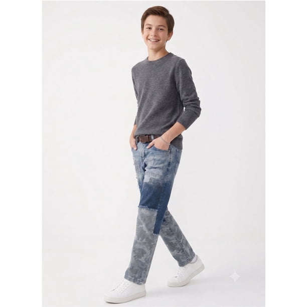 Jeans Niño Patchwork Camuflaje Pantalon Mezclilla Moda