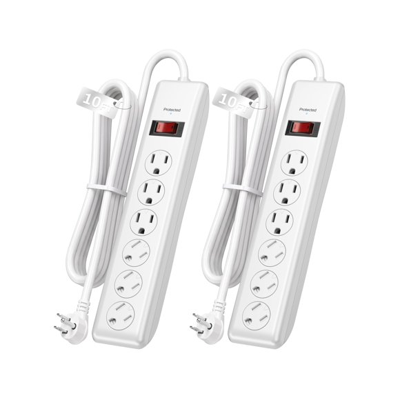 Regleta BN-LINK 3 m, 6 tomas, paquete de 2, protector contra sobretensiones