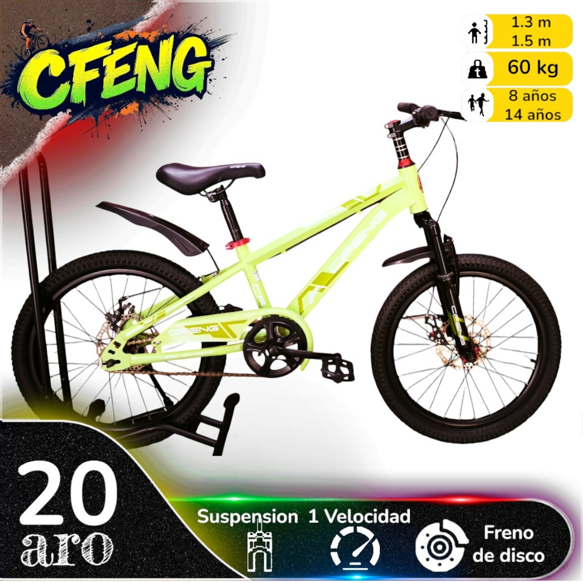 Vipnetwork - Bicicleta Aro 20 Cfeng Con Freno Disco Verde Claro