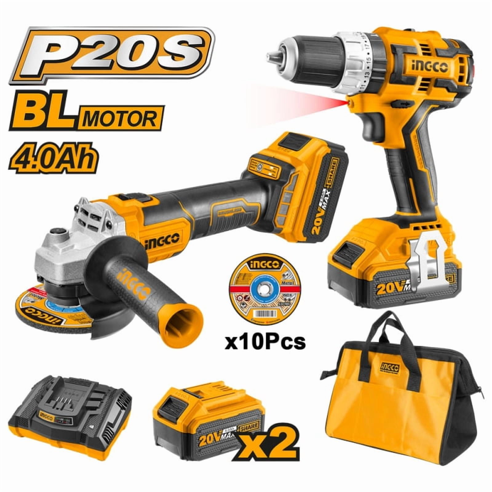 Taladro 13mm Y Esmeril Angular Inalambrico 20v (ckli6015) Ingco