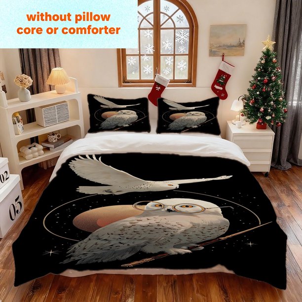 3pcs Hedwig Fly Printed Bedding Set Warm and Sleep-Inducing Ideal for Holidays like Easter