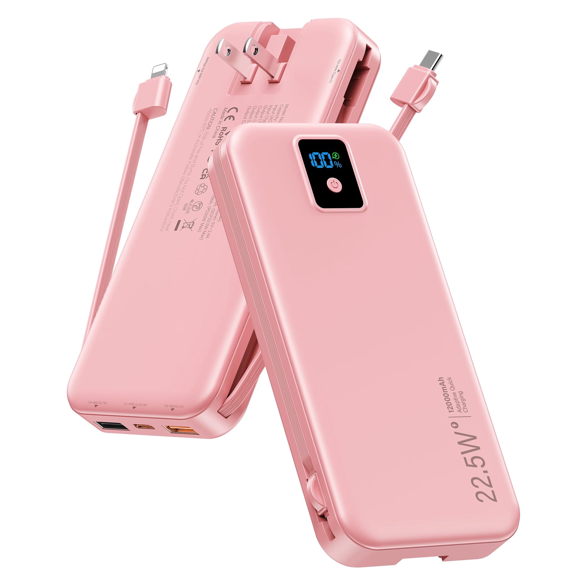 Cargador Portátil Rngsnoy 12000mah 22.5w De Carga Rápida Rosa