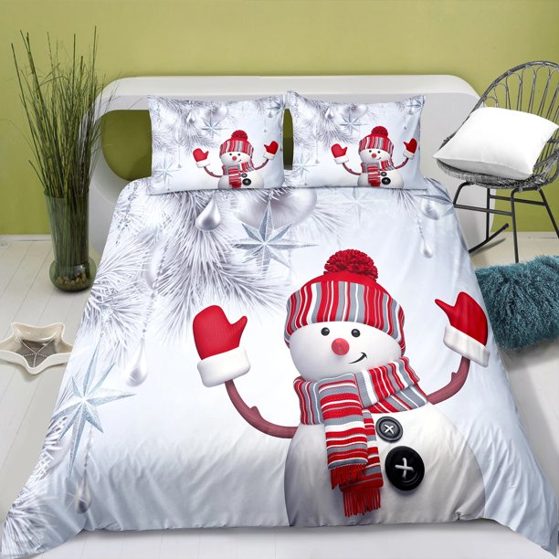 Christmas Snowman Bedding Quilt Cover & Pillowcase Bedding Set Bed Set Cute Bed Sheets Juego De Cama